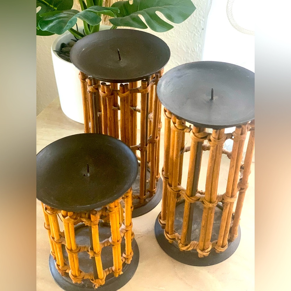 Bamboo Tiki Candle Holders (Set of 3)